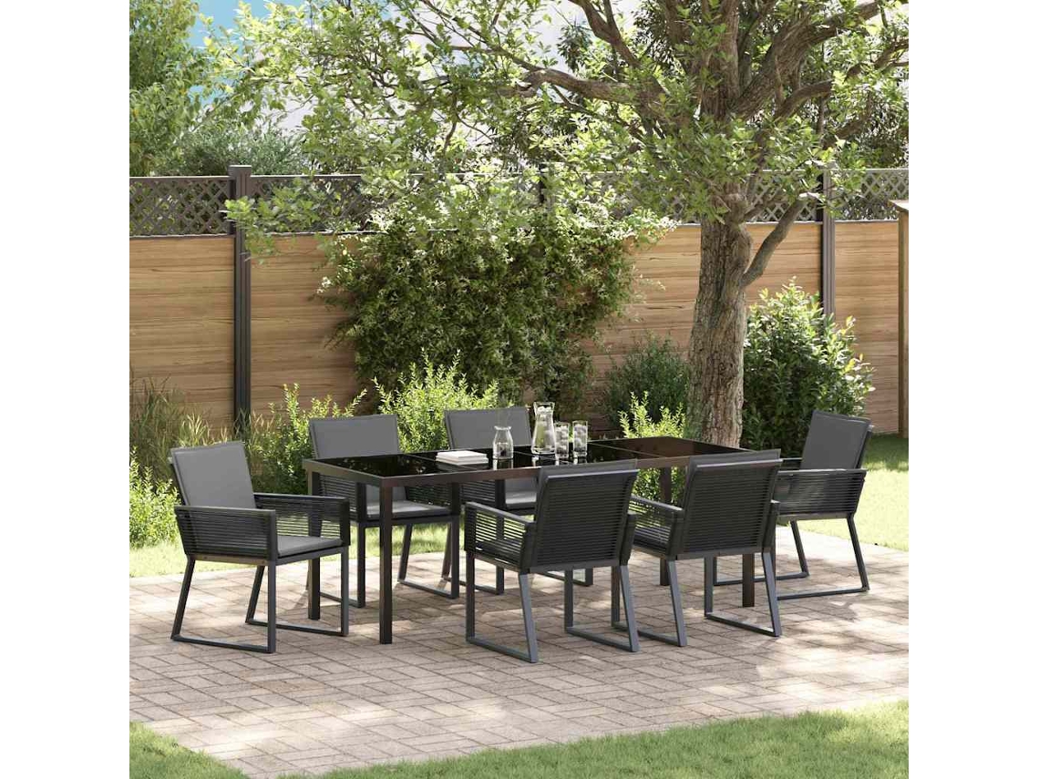 Vidaxl Conjunto De Jantar Para Jardim 7 Unid. Preto Aço Revestido A Pó