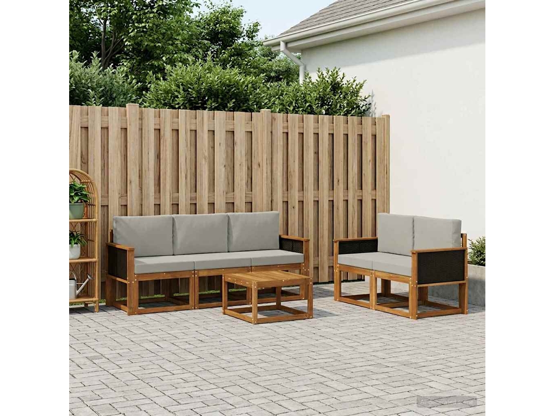 Vidaxl Conjunto De Sofás Para Exterior 6 Pcs Natural E Cinzento-claro