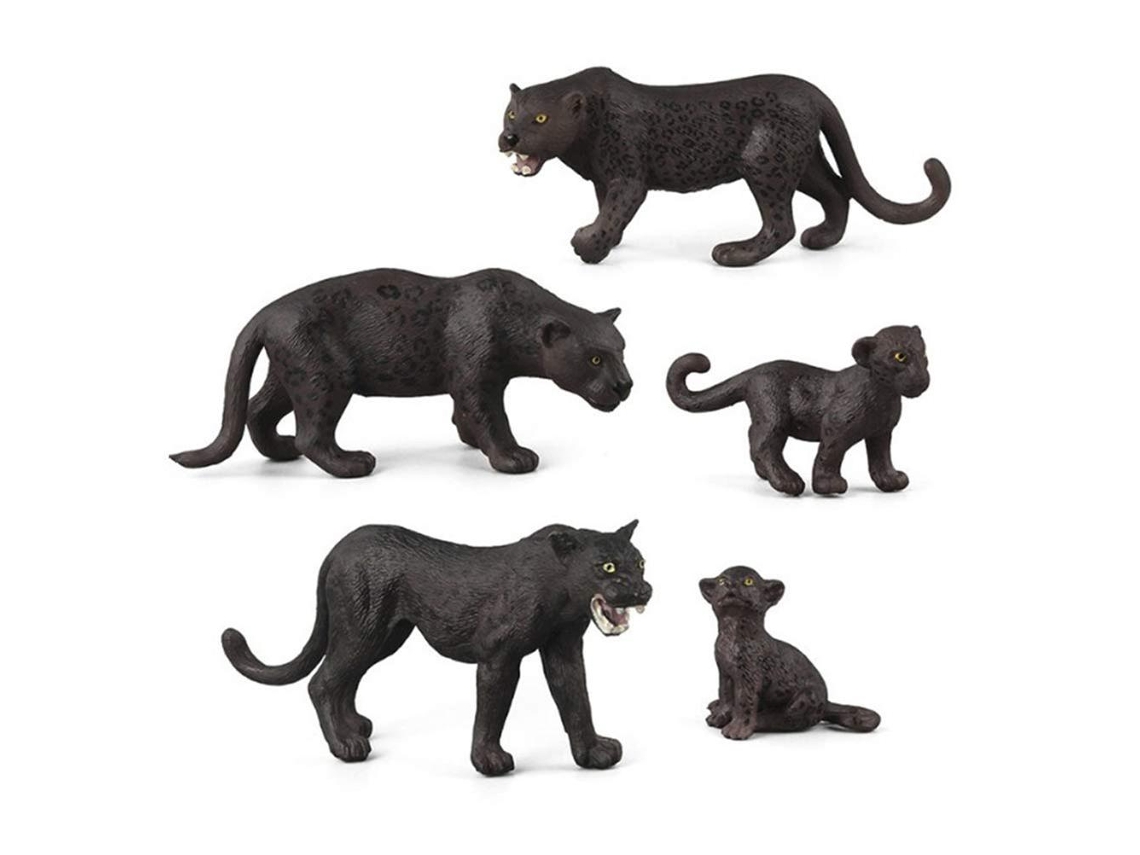 Mali 5 Brinquedos Pelúcia Pantera Negra Modelos Animais Selvagens Floresta Realistaseducativos