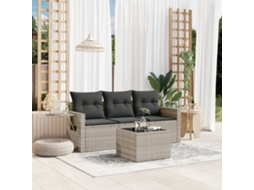 Vidaxl 4 Pcs Conj. Sofás Jardim C/ Almofadões Vime Pe Cinzento-claro