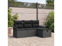 Conjunto De Sofá De Jardim De 4 Peças Com Almofadas Preto Rattan Poliéster Wsd568063 Lovely Home