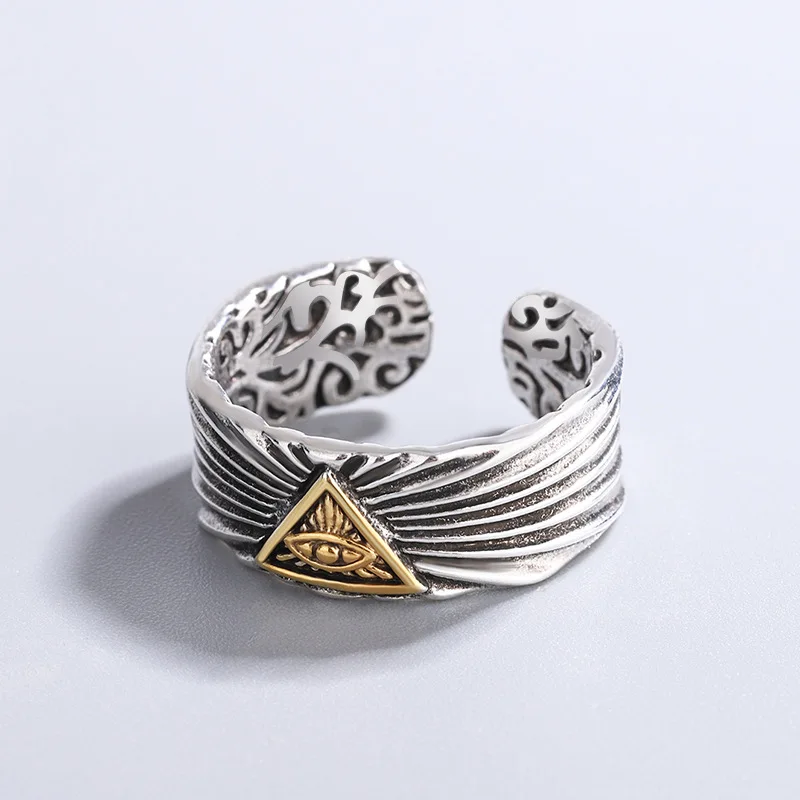 Anel Pirâmide Egípcia Olho Que Tudo Vê, Estilo Punk Retrô Illuminati