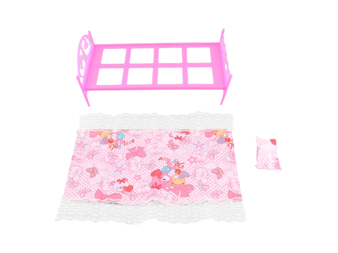 Primerox cama Mini de Plástico com Travesseiro e Lençol para Bonecas Casinha de Bonecas