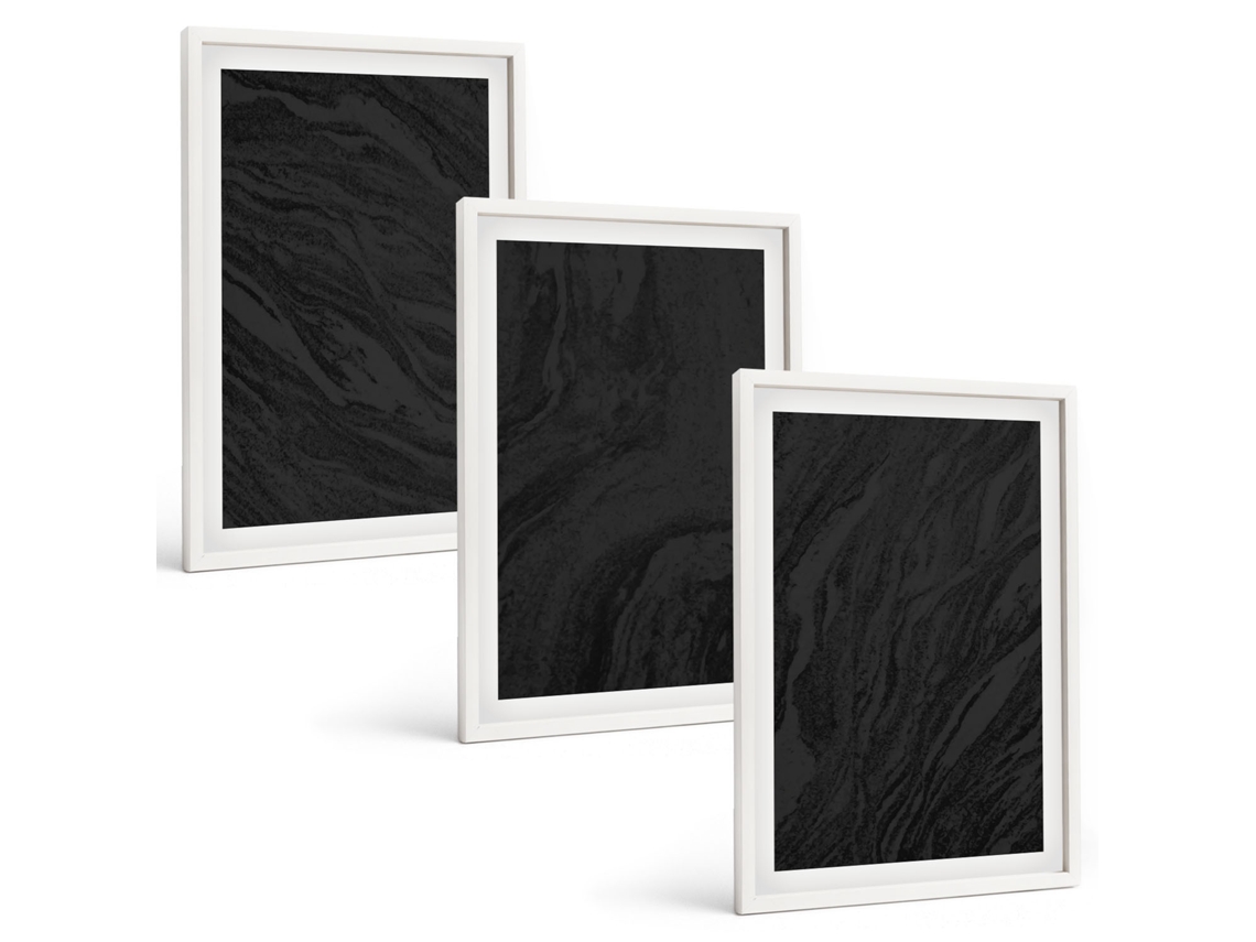 Composição De Quadros Mármore Escuro, Texturas Elegantes Moldura Branca Pinturas De Quarto Espelharte (3 Piezas De 40x60 Cm)