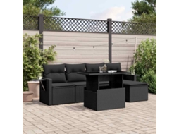 Vidaxl 6 Pcs Conjunto Sofás De Jardim C/ Almofadões Vime Pe Preto