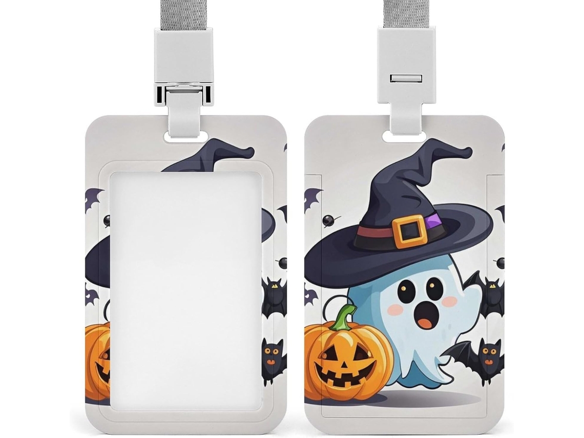 Porta Crachá De Halloween Com Cordão, Fantasma De Halloween, Porta Crachá Divertido, Capa Protetora Vertical