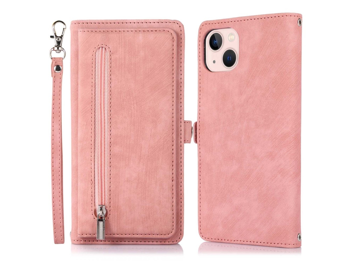 Capa Pega Inch Para Iphone 13 Pele Sintética Com Porta-cartões Rosa