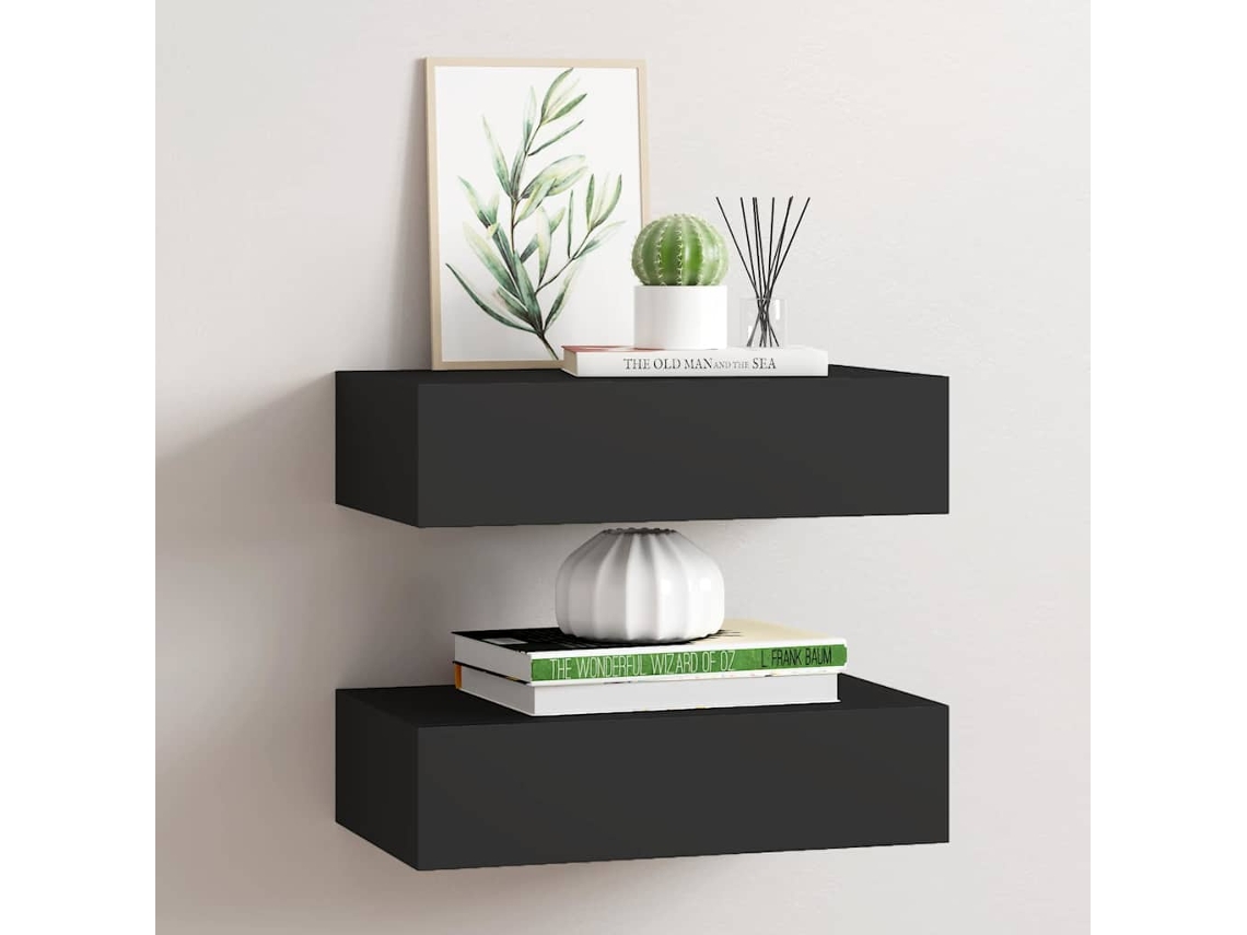 Vidaxl Prateleiras De Parede Com Gavetas 2 Pcs Mdf 40x23,5x10 Cm Preto