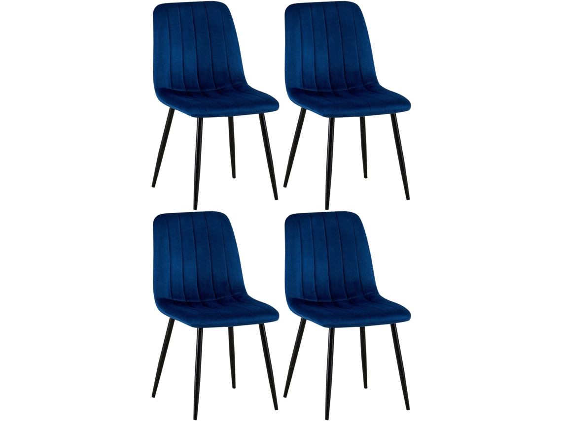 Conjunto de 4 cadeiras Dijon azul/veludo CLP