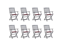 Vidaxl Cadeiras De Exterior Dobráveis 8pcs C/ Almofadões Acácia Maciça