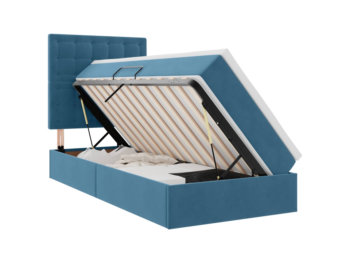 SYFAX™ Cama de Armazenamento Led com Colchão Azul Escuro 100 X 200 Cm