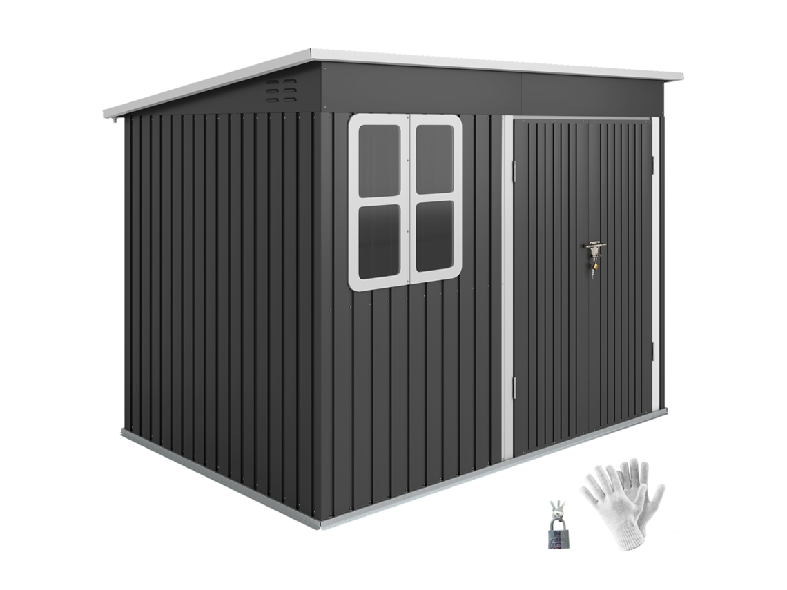 Casinha de Jardim, Garagem, Porta Grande, Estrutura Metálica, 160x218x172 cm, CINZA ESCURO