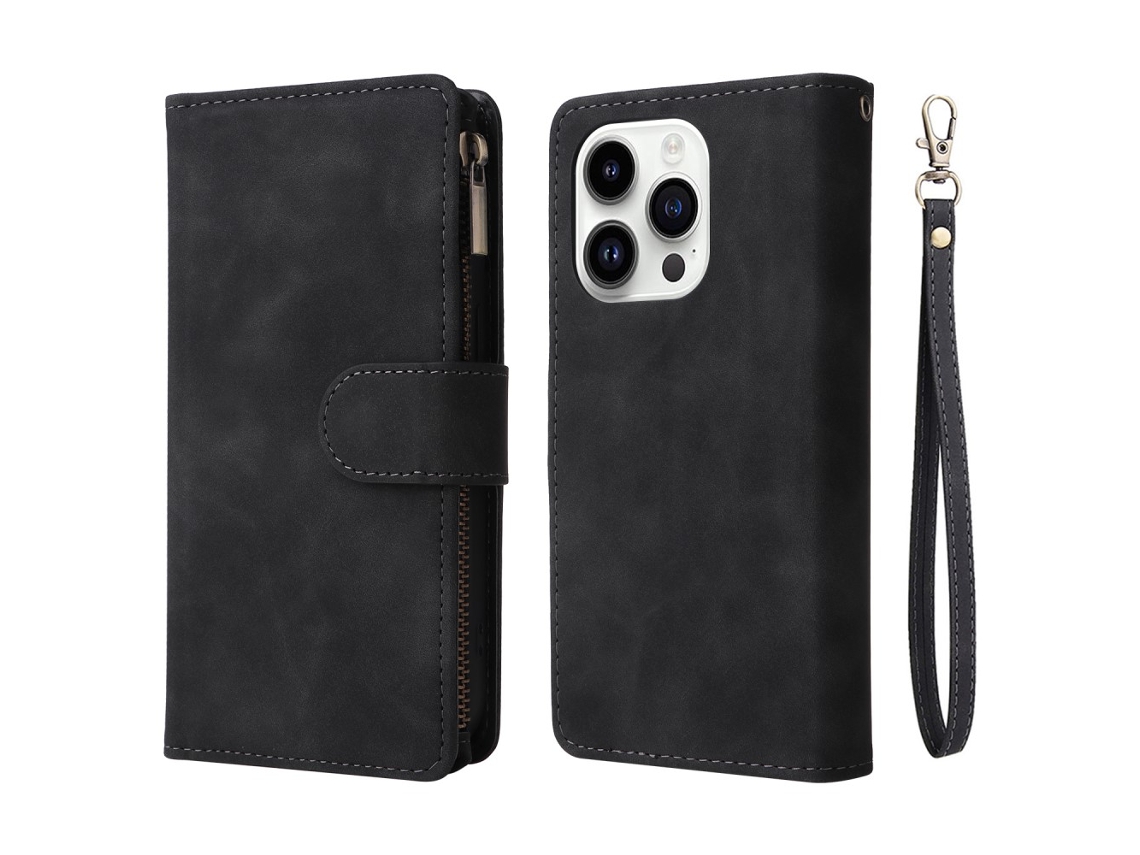 Capa Quedas Para Iphone 15 Pro Pele Sintética Preto