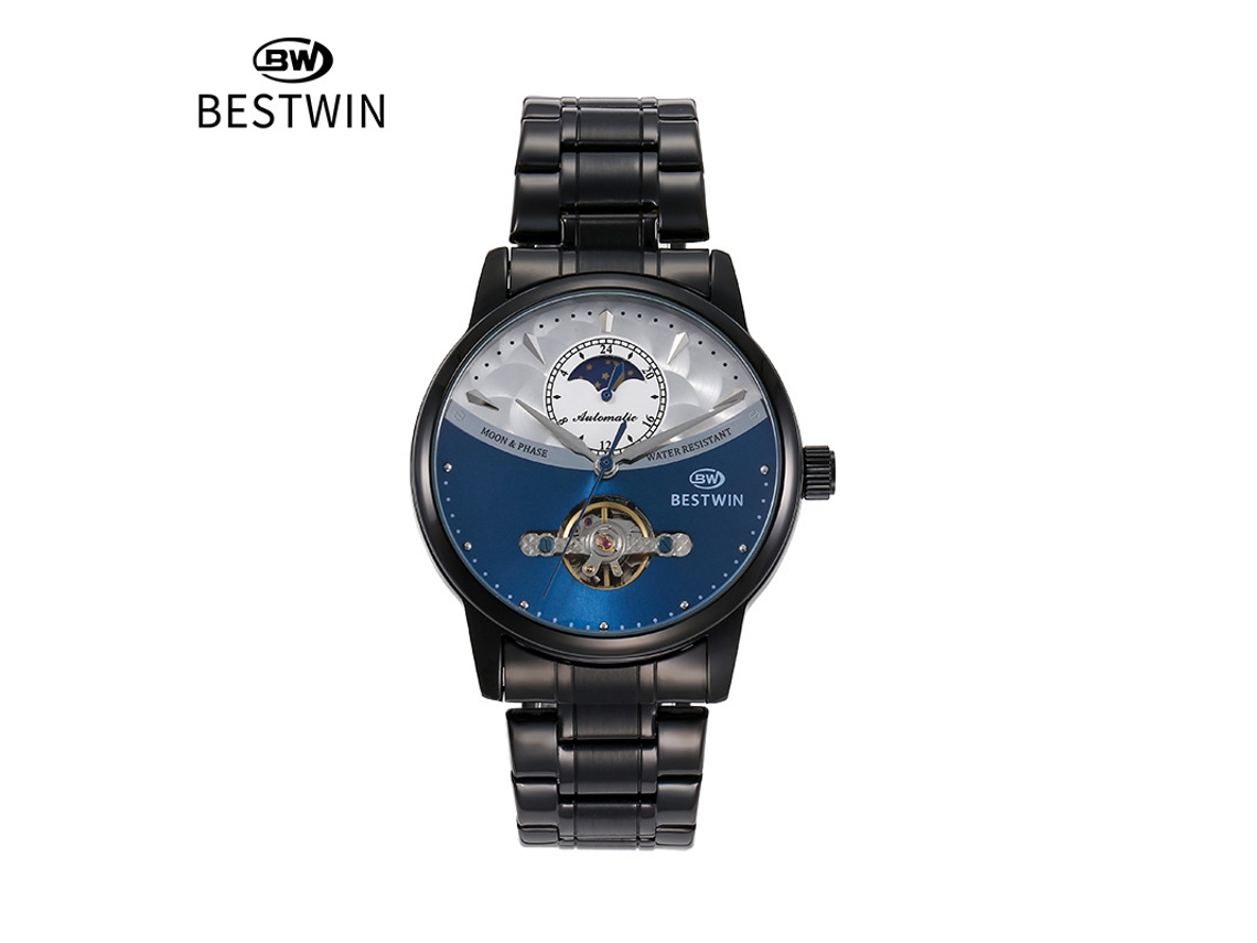 Relógio Masculino Mecânico Esqueleto MDUG (preto e Azul)