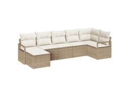 Conjunto 7 De Sofá De Jardim Vidaxl Com Travesseiros Bege De Rattan Poliéster Bege Vime