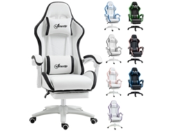 Cadeira Gamer de Couro Pu Ajustável Reclinável 135° com Apoio de Cabeça e Apoio para os Pés 65x65x121 129cm Branco BTFORUS