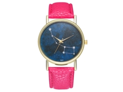 Relógio analógico de quartzo para mulheres/homens com pulseira de PU e mostrador com estrelas (vermelho/rosa)