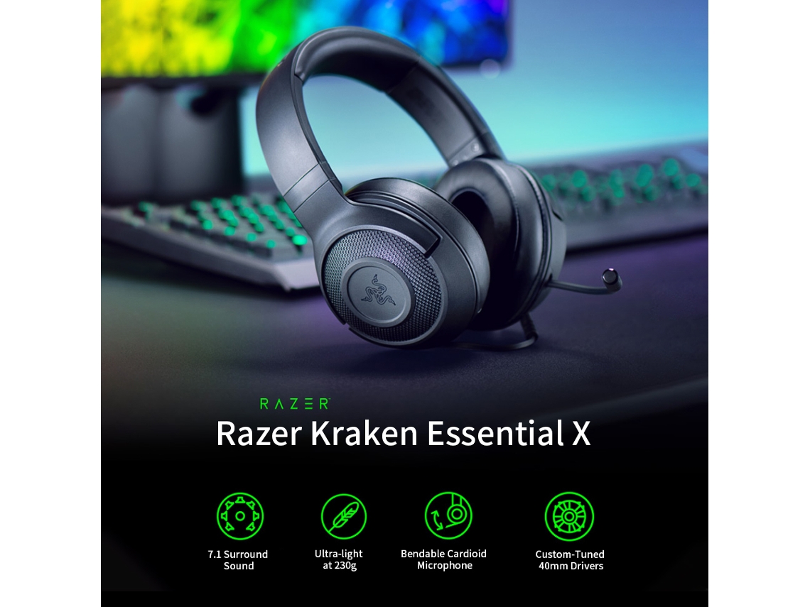 Fone De Ouvido Para Jogos Razer Kraken Essential X Com Som Surround 7.1 Para Pc, Xbox One, Ps4 E Dispositivos Móveis