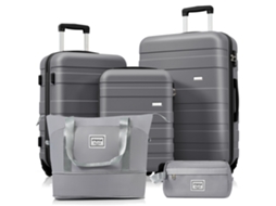 Conjunto Malas M-l-xl, Casca Rígida Abs, Rodas Giratórias, Fechadura, Com Necessaire. Cinza