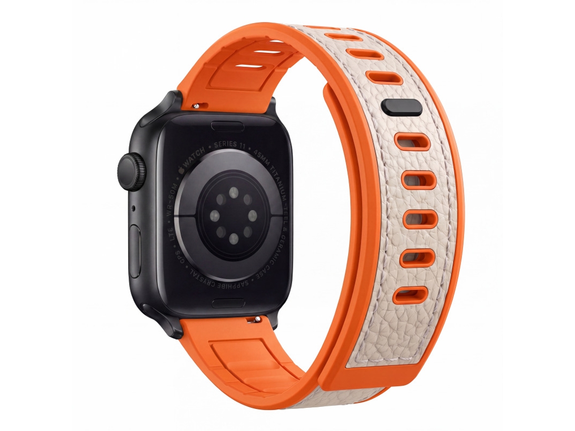 Pulseira De Silicone Texturizada Na Cor Creme Laranja Com Fecho Magnético, Compatível Com Apple Watch 38 40 41 42mm