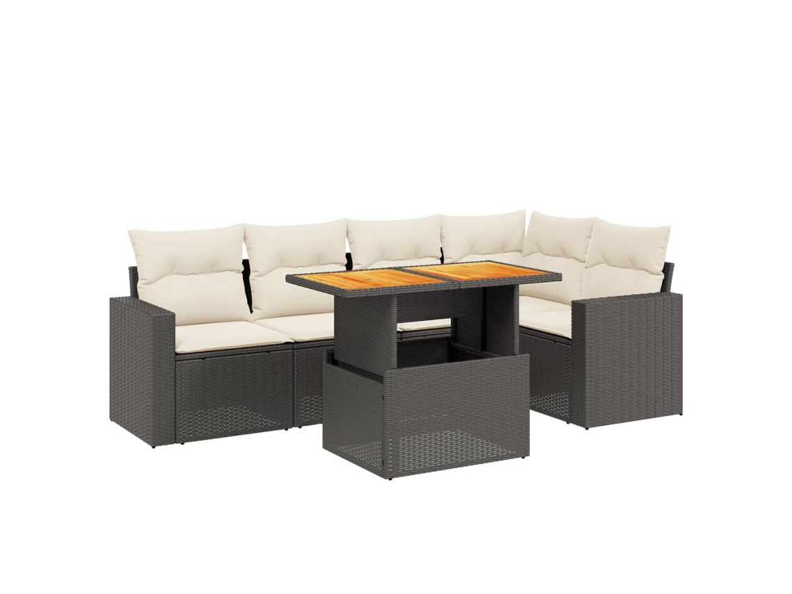Conjunto 6 sofás de jardim c/ almofadões VIDAXL vime PE preto