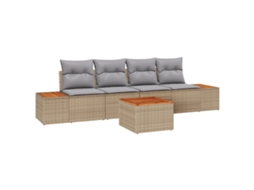 Conjunto 5 Conjunto De Sofá De Jardim Vidaxl Bege Vime Pe (55 X 55 X 37 Cm)