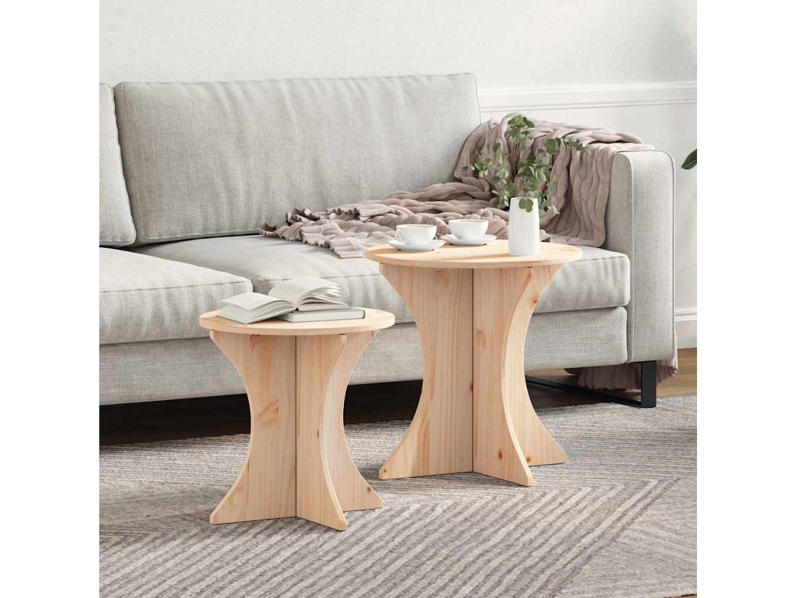 Vidaxl Mesa De Centro 2 Pcs Natural Madeira De Pinho Maciça