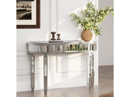 Mesa Consola Meia lua 120 Cm Luxo, Espelho Canelado, Gaveta com Puxador de Vidro Cinza/prata NOVELA