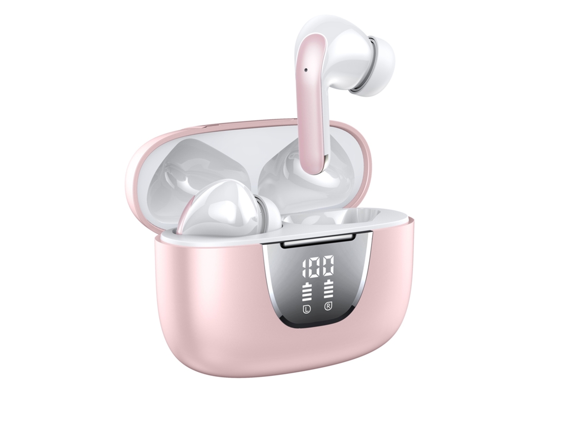Fones de Ouvido Sem Fio Bluetooth 5.3, Bateria de 76 Horas, Ipx7 À Prova de Suor, Tela Led, Design Ergonômico e Leve JIAPEI (rosa)
