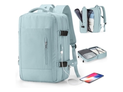 Mochila De Viagem Para Notebook Grande Para Mulheres Aprovada Em Vôos Com Porta De Carregamento Usb Expandível Azul