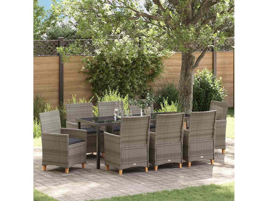 Vidaxl Conjunto De Jantar Para Jardim 9 Unid. Cinzeto Vime Pe