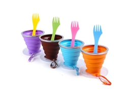 Conjunto De Copos Dobráveis Com 4 Colheres Reutilizáveis, Copo De Silicone Para Café E Água, Copo Portátil Para Acampamento, Caminhadas E Viagens, Liv