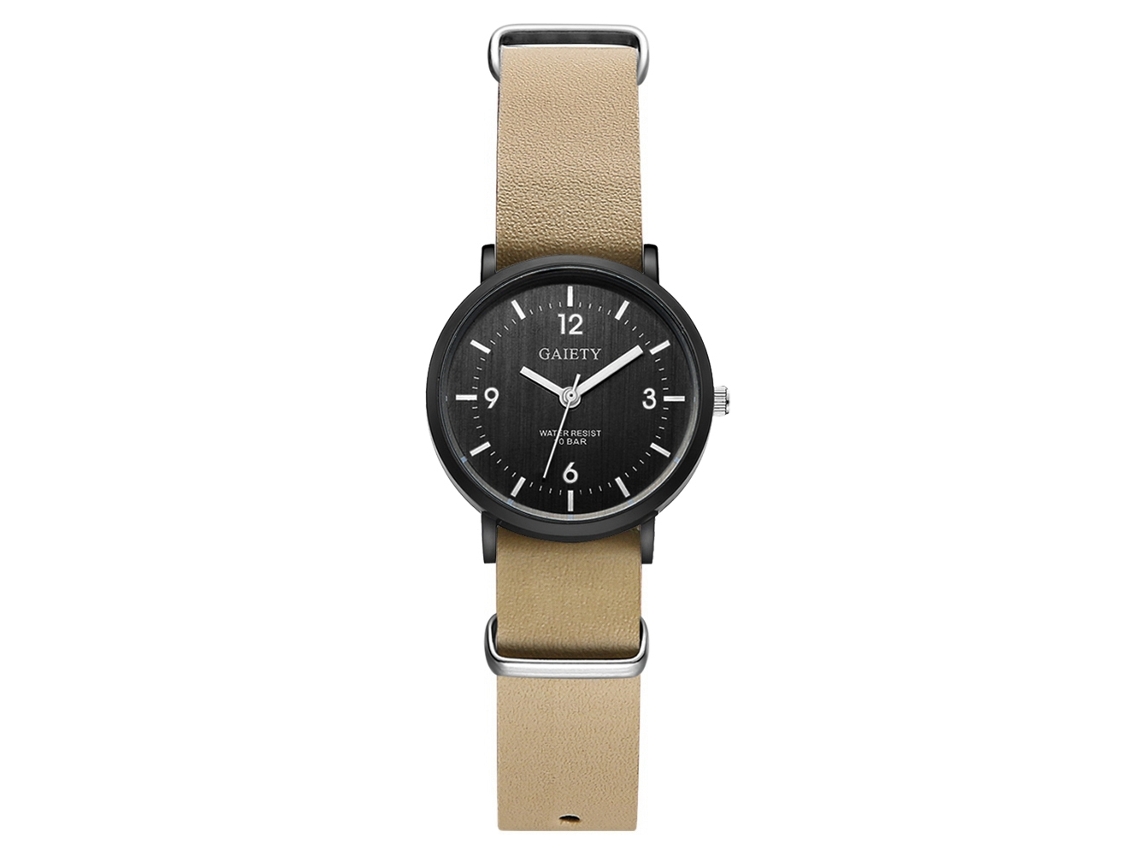Reloj De Pulsera De Negocio Estilo Simple Gaiety Dial Redondo Correa Pu Acero Quartzo Beige