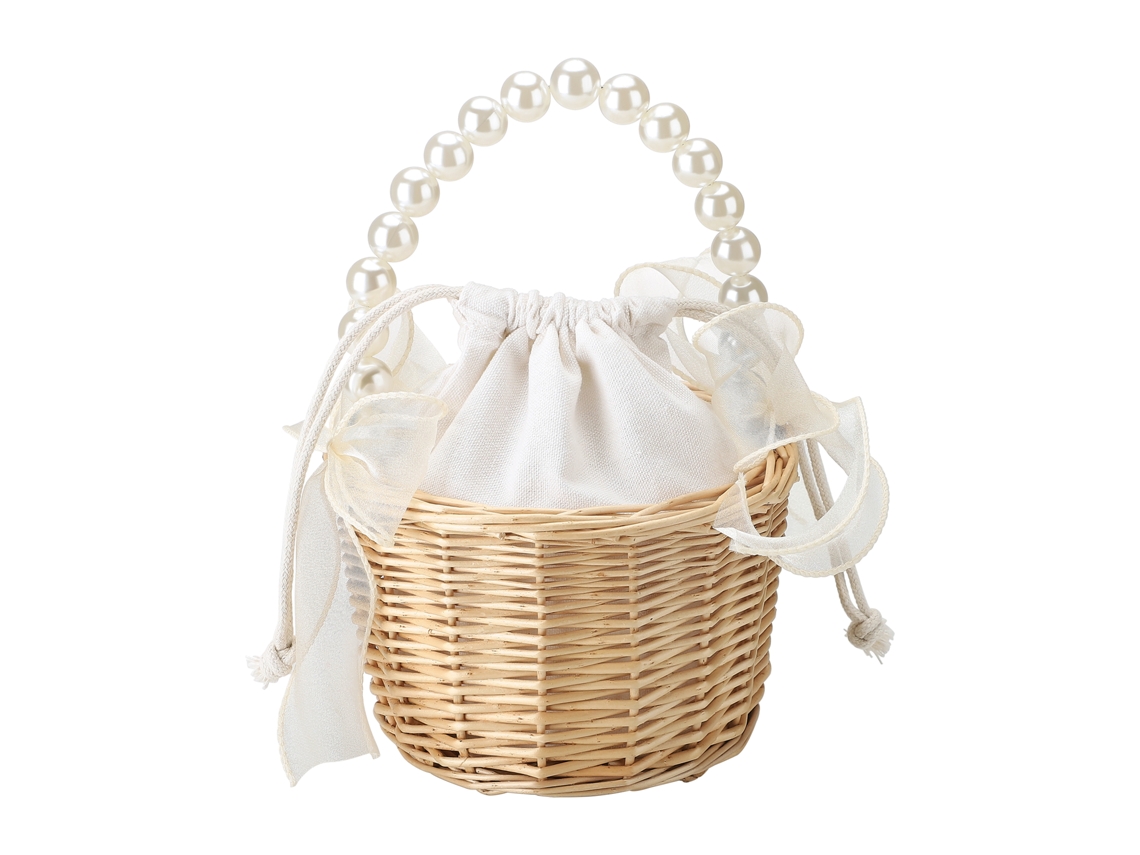 2pcs cesta de rattan marrom com cabo de pérola para flores presente casamento embalagem S/MARCA