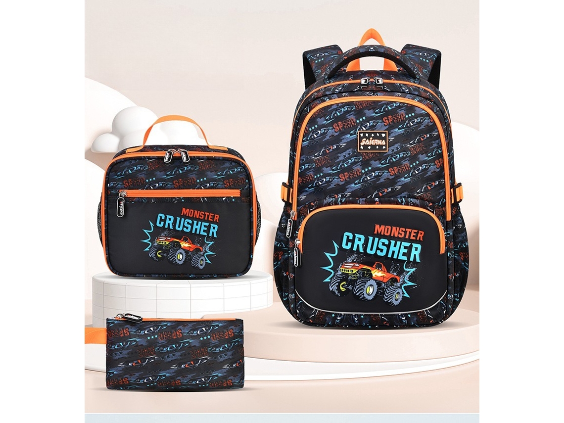 Mochila Escolar Infantil Para Meninas E Meninos Com Lancheira Para Alunos Do Ensino Básico. Preto Hexinyigjly