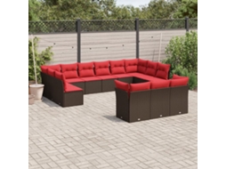 Vidaxl Conjunto De Sofá De Jardim Com 13 Peças E Almofadas Em Rattan Sintético Marrom