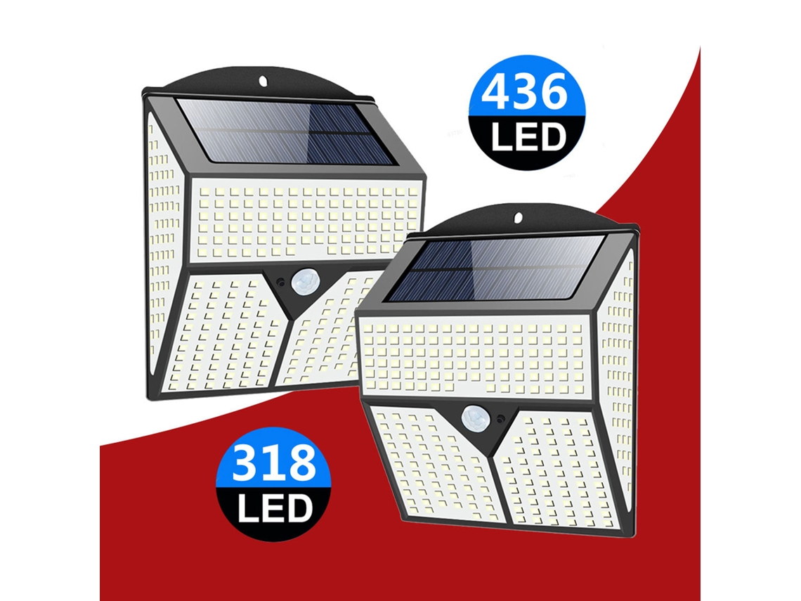 Lâmpada Solar de Parede com Indução Humana IP65 318/436 LEDs Luz Branca 60 S/MARCA