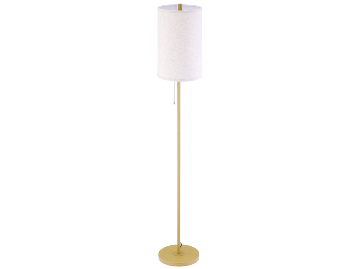 Luminária De Chão Com Interruptor De Corrente, Cúpula De Linho E Base De Aço, Soquete E27, Dourada E Creme.