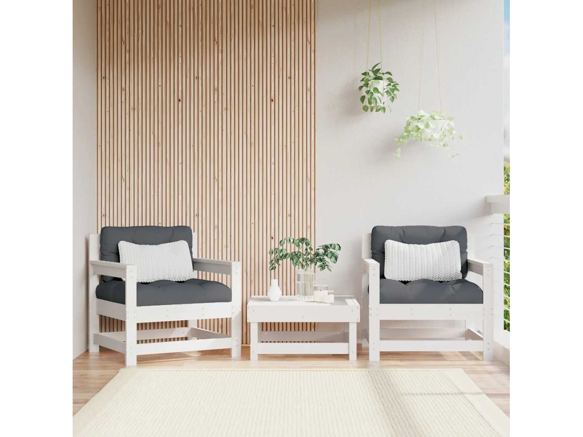 Vidaxl Cadeiras De Jardim C/ Almofadões 2 Pcs Pinho Maciço Branco