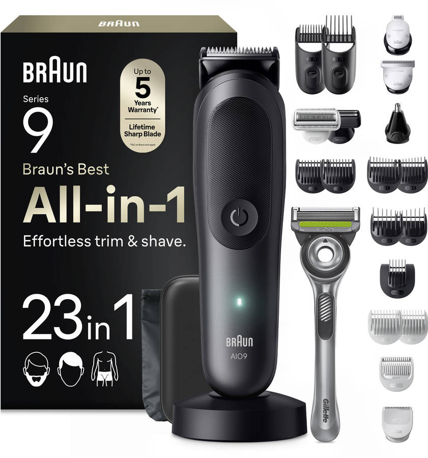 Aparador Multifunções BRAUN Multigroomer AIO 9560 (Bateria - 120 min - Preto e Cinzento ardósia)