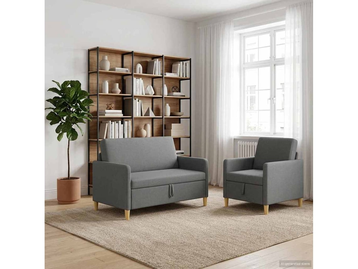 Vidaxl Conjunto De Sofá Com Armazenamento 2 Pcs Cinzento-escuro