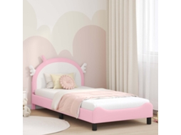Vidaxl Estrutura De Cama Infantil Com Cabeceira Rosa 90 X 190 Cm Pu
