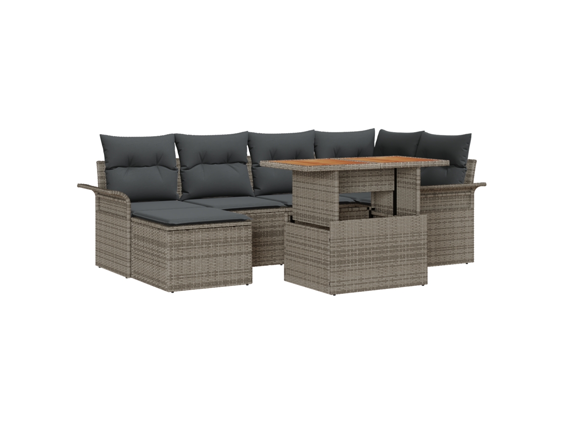 Conjunto 7 Conjunto De Jantar Para Exterior Vidaxl Cinzento Vime Pe (100 X 55 X 73 Cm)