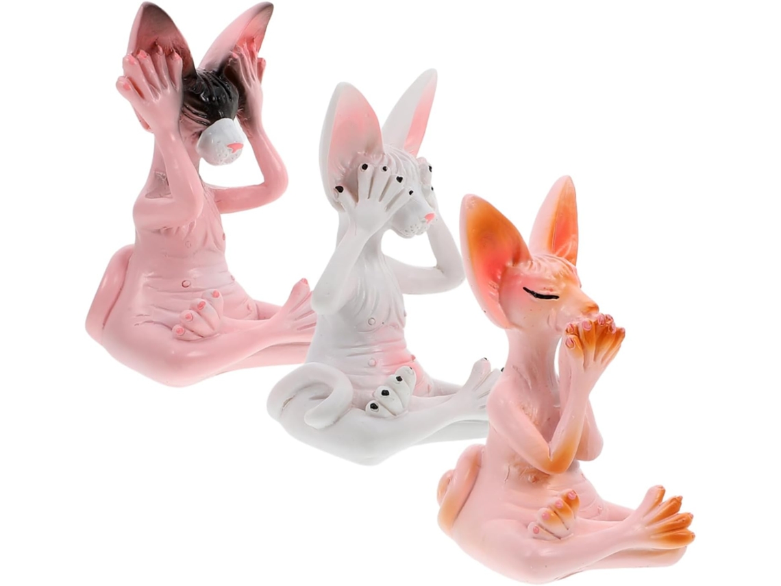 Conjunto de 3 Estatuetas Gatos, Pequenas Estátuas para Ioga, Escritório, Mesa, Decoração Sala Estar, CHABERLU