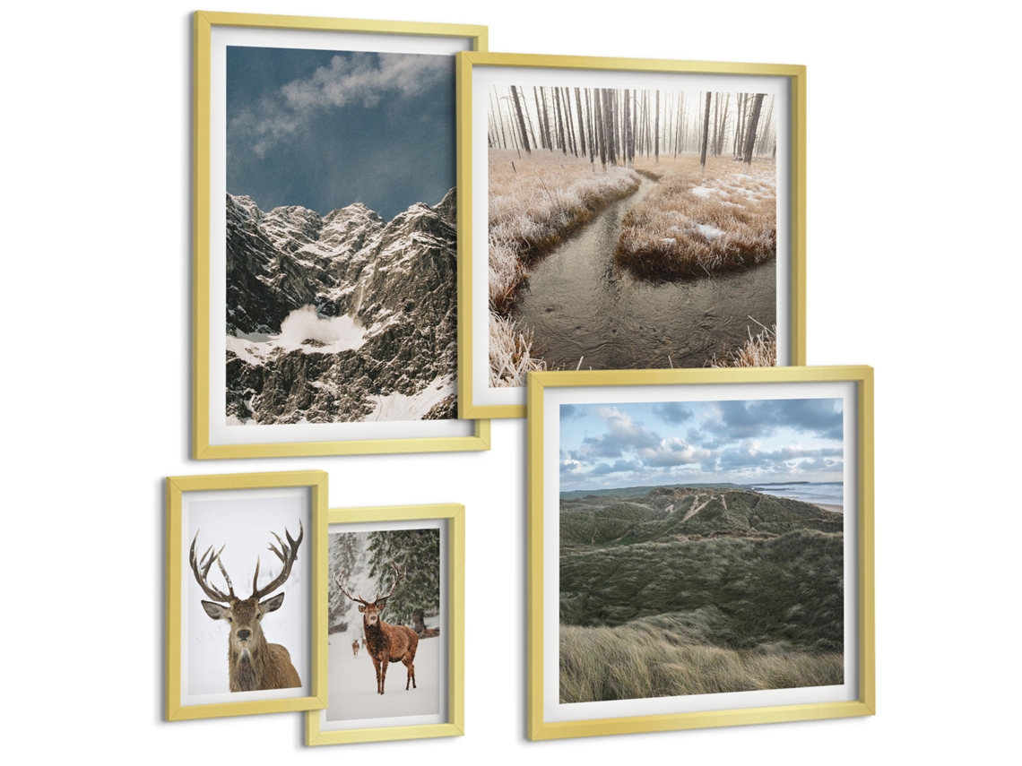 Conjunto De Pinturas Natureza Selvagem Montanhas Majestosas Espelharte (5 Peças)