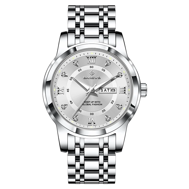 Relógio De Diamantes (branco Prateado) Criativo Em Aço Inoxidável, À Prova D'água E Luminoso.