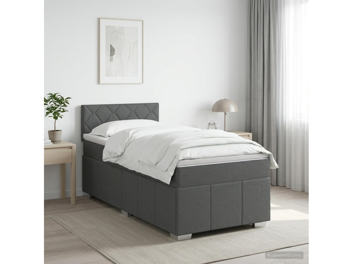 Vidaxl Cama Box Spring Com Colchão Cinzento-escuro 90 X 190 Cm Tecido