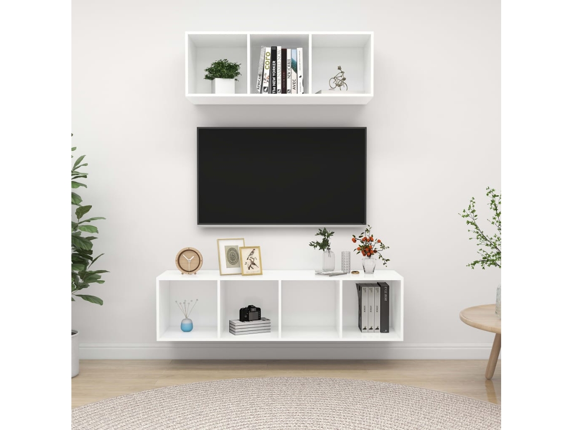 Vidaxl 2 Pcs Conjunto De Móveis De Tv Contraplacado Branco