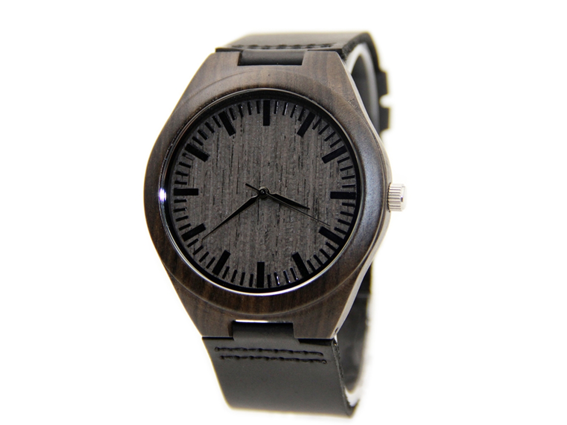 Relógio de Pulso Masculino Bambu Quartzo Pulseira Couro Autêntico Dial Redondo 39mm