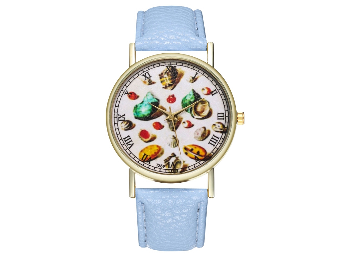 Reloj De Cuero Pu Unisex Con Cuerpo De Reloj Patrón De Concha Dial Redondo Cuarzo (azul Claro)